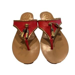 Jack Rogers Women’s Alana Sandals Madras Pink  Gold Trim Size 10 M